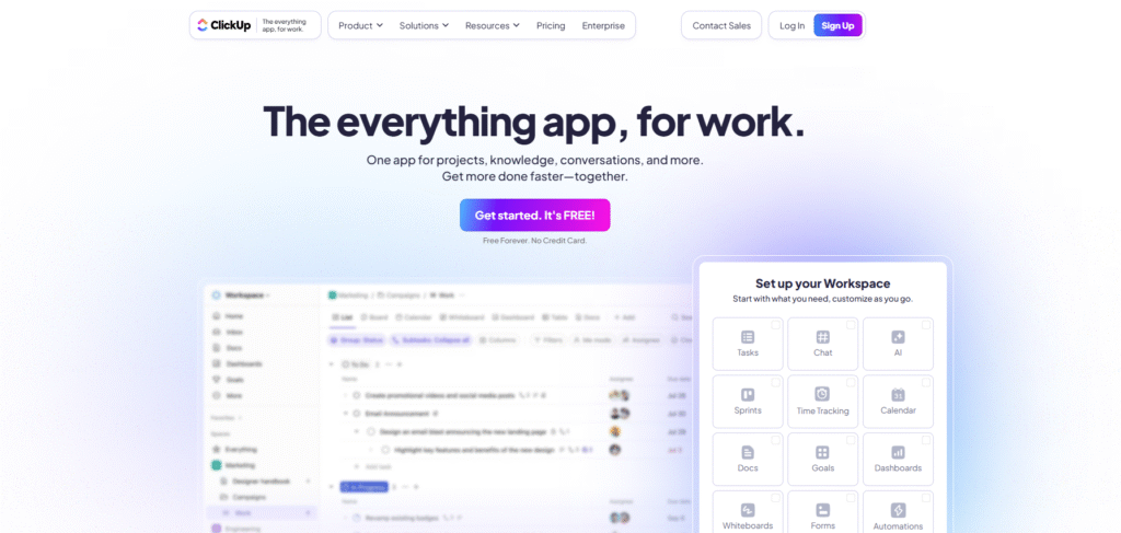 Clickup Home page Clickup Home page